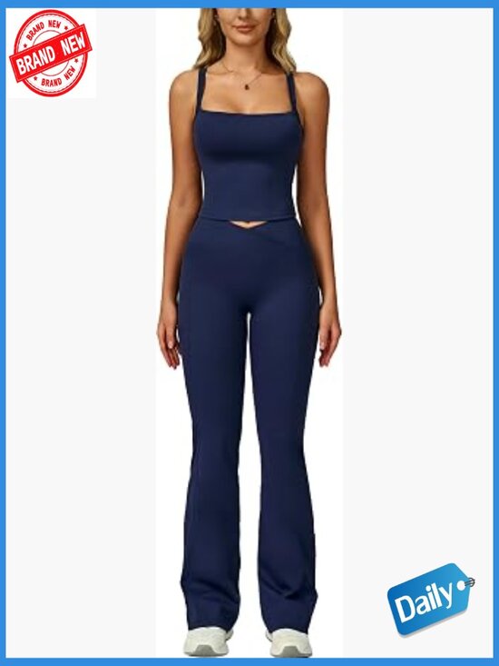 Tops - Workout Sets for Women 2 Piece Square Neck Tank Top and Flare Leggings with